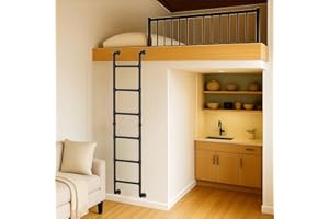 CVTER Black 6-Step Wall Mounted Steel Ladder, 6FT Egress Window Well Loft Ladder for Bunk Bed, Camper, RV – Wall/Floor-Mounted Indoor Climb for Basement, Loft, Dorm, Small Spaces