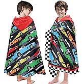 HSUIOFE Hooded Towels for Kids -Toddler Beach Towel- Super Absorbent & Quick Dry 100% Cotton 30x50 Inch - to Kid Ages 3-10-Racing Car Swim Towels