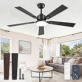 Glowivia 52 Inch Ceiling Fans with Lights and Remote&APP Control, Black Smart Ceiling Fan with 3000-6000K Dimmable, 6 Speeds Quiet Reversible Motor, Indoor/Outdoor Ceiling Fan for Bedroom Living Room