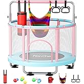 55" Toddler Mini Trampoline for Kids, Indoor Outdoor Toys with Swing, 440lbs Baby Kids Trampoline, Gymnastics Bar, Birthday Gifts for Boy Girl Age 1-8
