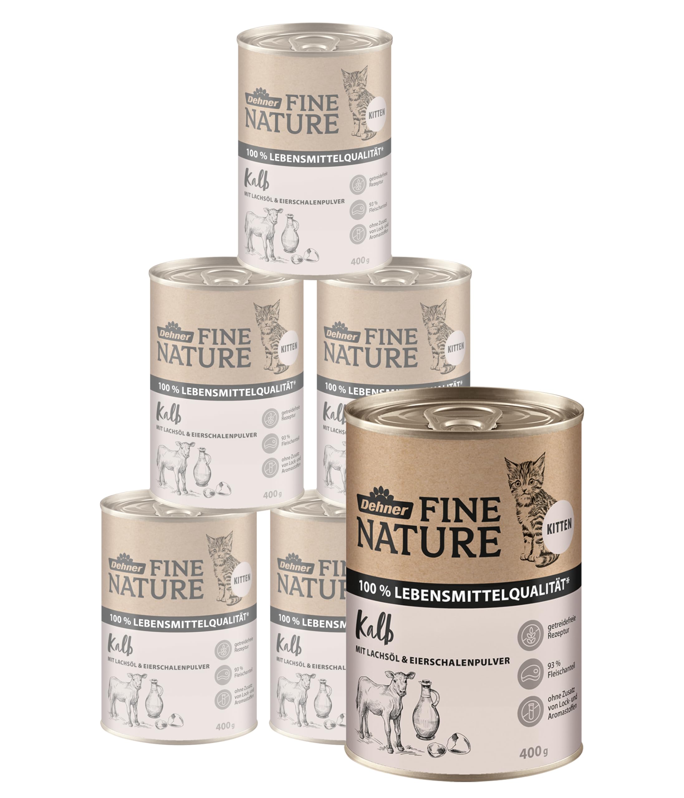 Dehner Fine Nature Cat Food, food grade quality, Calf, 6 x 400g (2400g)