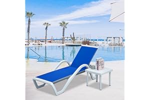 domi outdoor living Patio Chaise Lounge Adjustable Aluminum Pool Lounge Chairs with Arm All Weather Pool Chairs for Outside,in-Pool,Lawn (Blue Lounge W/Table)