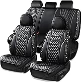 CAR Pass Bling Car Seat Covers, Microfiber Nappa Leather Luxury Cushioned, Waterproof Heavy-Duty Anti-Slip Universal Fit for Auto SUV Sedan, Sparkly Glitter Shining Rhinestone Full Set, Black Diamond