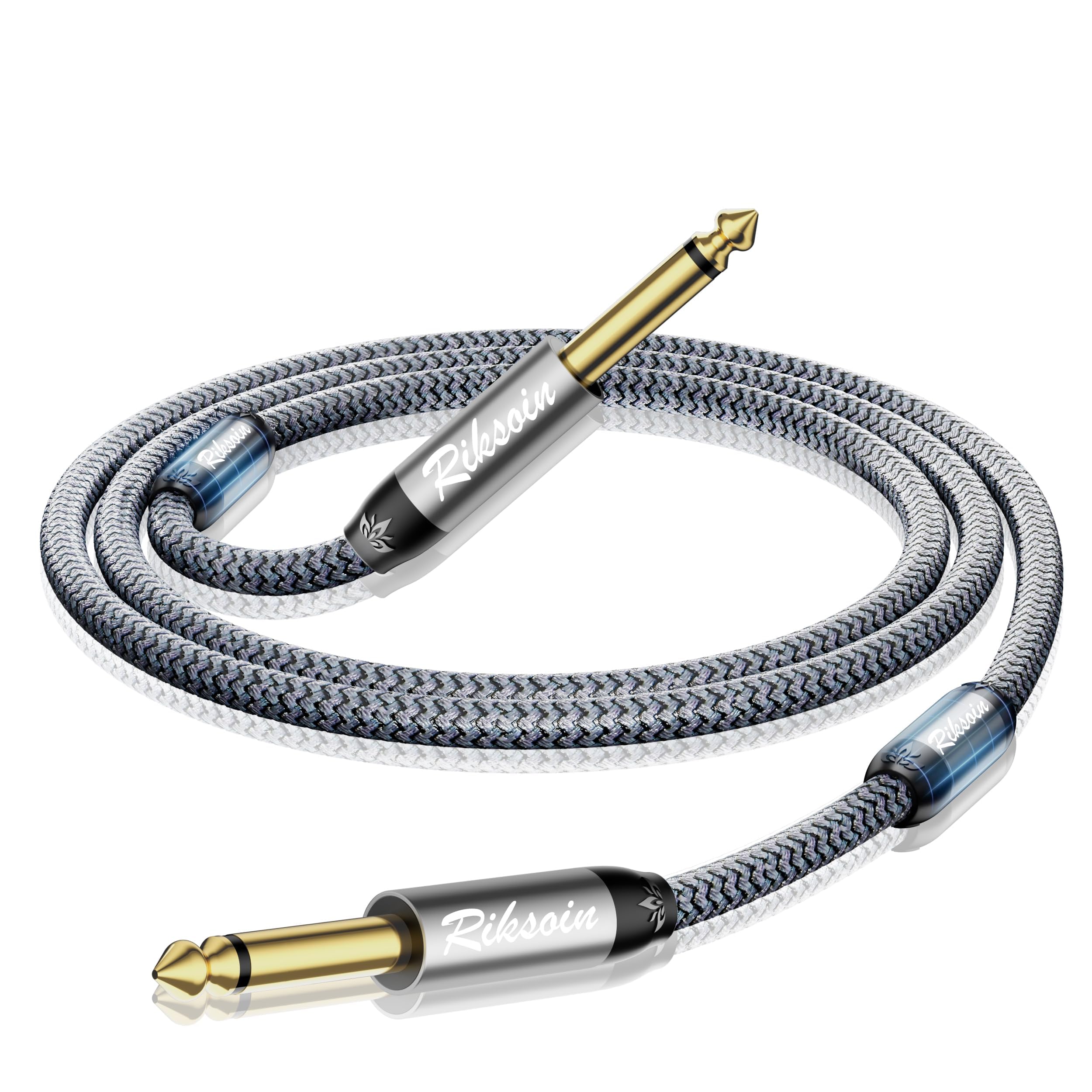 Guitar Cable 3M 1/4 Inch TS Stereo Instrument Cable, Straight 6.35 mm to 6.35 mm Jack Audio Cable and Magnetic Ring, Nylon Braided Cable for Electric Guitar, Electronic Piano, Bass Amplifier, Bass