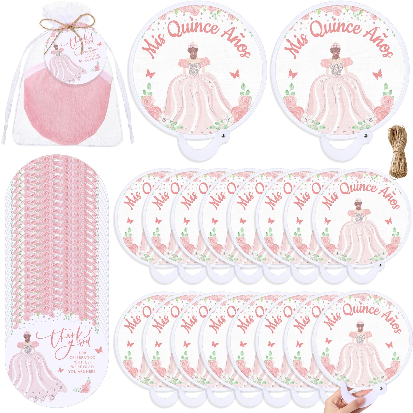 Photo 1 of Weysat 50 Pcs Quince Party Favors for Guests 2025 Mis Quince Round Folding Fans with Plastic Handle Thank You Gifts Quinceañera Recuerdos for Sweet Happy 15th Birthday Decorations Girls (Pink)