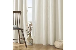 Joydeco Linen Curtains 96 inch Length 2 Panel Set, Light Filtering Curtain for Living Room Bedroom, 52 inch Wide Drapes with Rod Pocket Back Tab (96" Lx52 W, Ivory on Linen)
