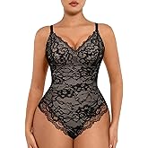 FeelinGirl Shapewear Bodysuits for Women Lace Shapewear Tummy Control V-Neck Sleeveless Bodysuit Tops Jumpsuit