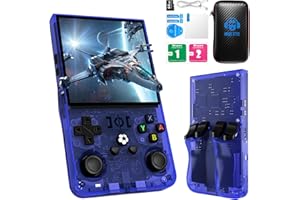 DVJQSN R36MAX Retro Handheld Game Console, R36MAX with 4.0'' IPS Screen Linux System Built-in 64G TF Card 23+Emulators Pre-Installed 18000+ Games Retro Game Console with 4000mAh Battery(Blue 64GB)