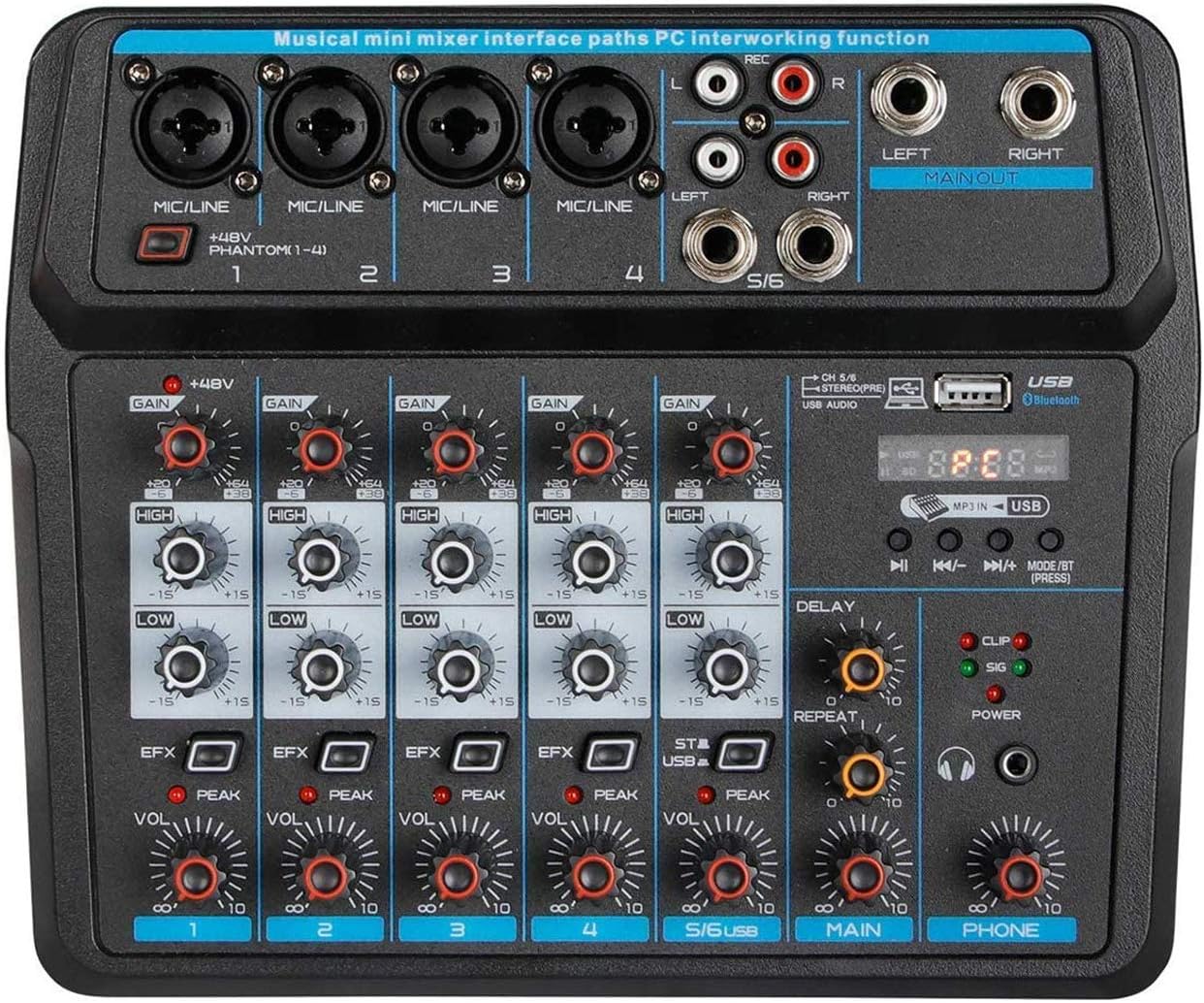 Depusheng 6 Channel Portable Digital Audio Mixer Console with Sound ...