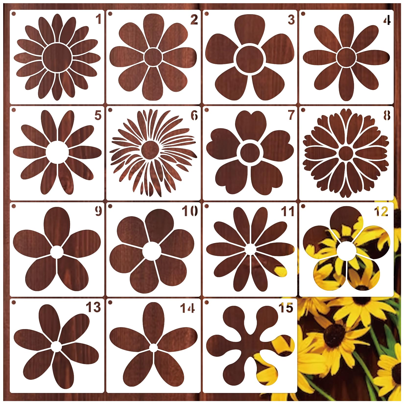 Flower Stencils for Painting on Wood Crafts Reusable Daisy Stencil Art Paint on Wall Canvas Pattern Spring Floral Paint Stencils for Card Making Fabric Shirt Furniture (15 Daisy 3in)