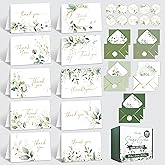 Decorably 100 Pack Gold-Foiled 6x4in Sage Green Thank You Cards with Envelopes, 10 Elegant Designs Folded Eucalyptus Thank You Cards with Envelopes, Blank Inside - Wedding, Bridal Shower, Baby Shower