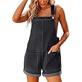 luvamia Short Overalls for Women Loose Fit Jean Rompers Baggy Stretchy Denim Jumpsuit Summer Shortalls with Pockets