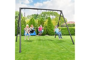 Hapfan 600lbs Heavy Duty Swing Set with 1 Platform Swing, 2 Belt Swings,A Frame Metal Swing Set for Outdoor Backyard