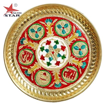 Nutristar Brass Pooja Thali Set (10 inch, Brass Yellow)