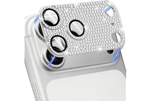 Hsefo Compatible with iPhone 17 Pro Max Camera Lens Protector, Bling 3D Rhinestone Sparkle Diamond 9H Tempered Glass Anti Scratch Full Protective Len Cover, Silver