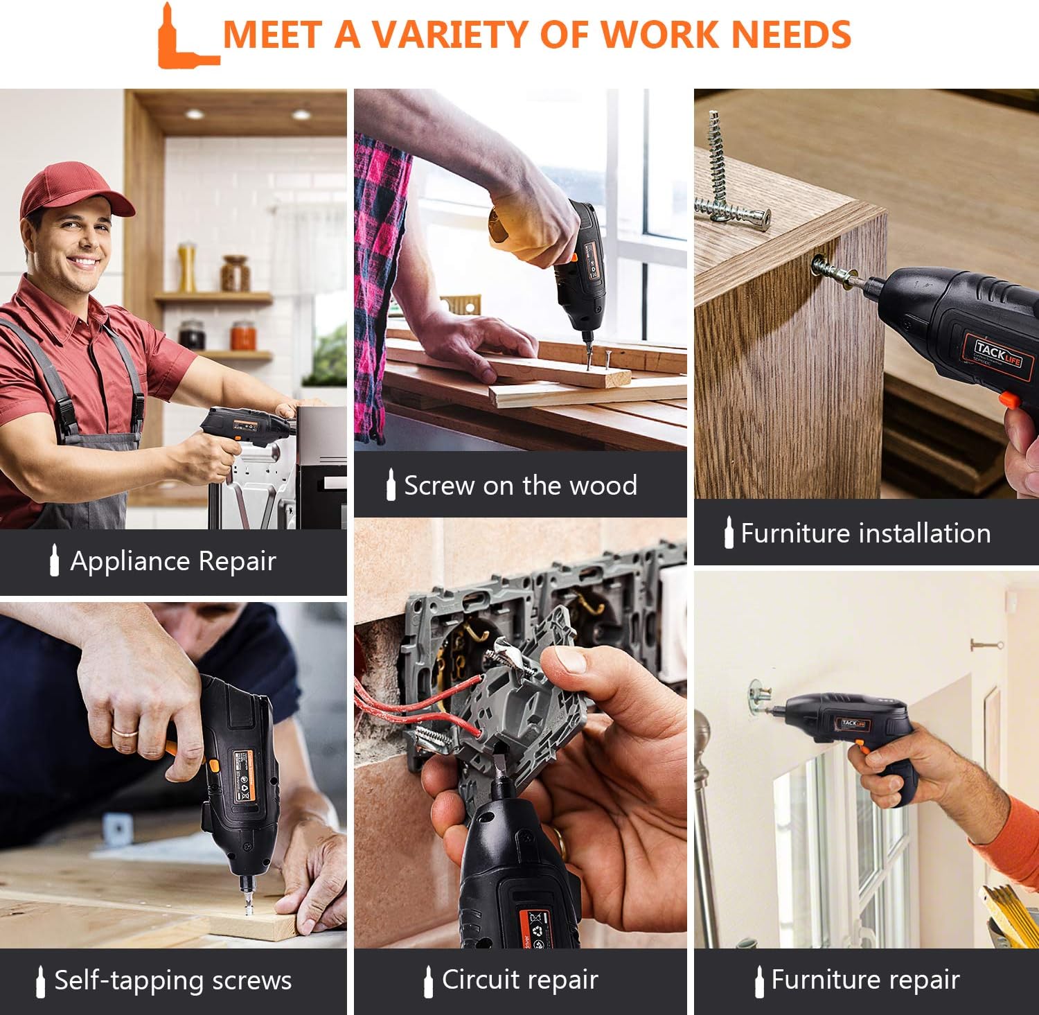 TACKLIFE Classic Electric Screwdriver, 3.6V Max Cordless Screwdriver Rechargeable with Micro USB, Front LED Light, 10 pcs Screwdriver Bits, 3 Battery Indicator, Compact and Lightweight Design-SDP60DC: Home Improvement
