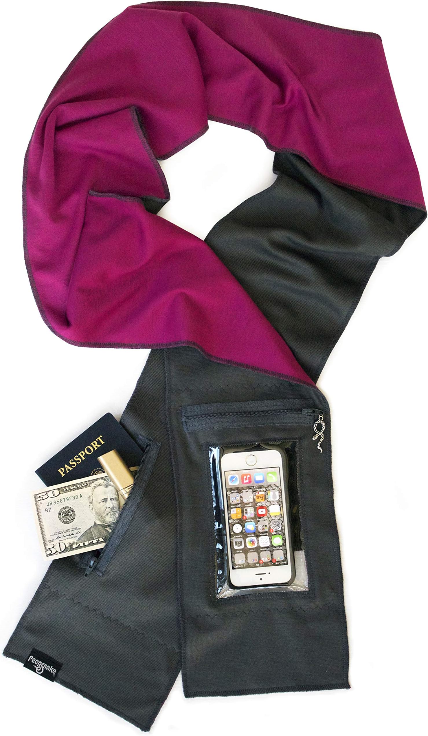 Peepsnake Scarf for SMALLER Smartphone, ID Holder, Clear Touch Pocket, Back Window, Pouch, Lanyard Alternative, Crossbody