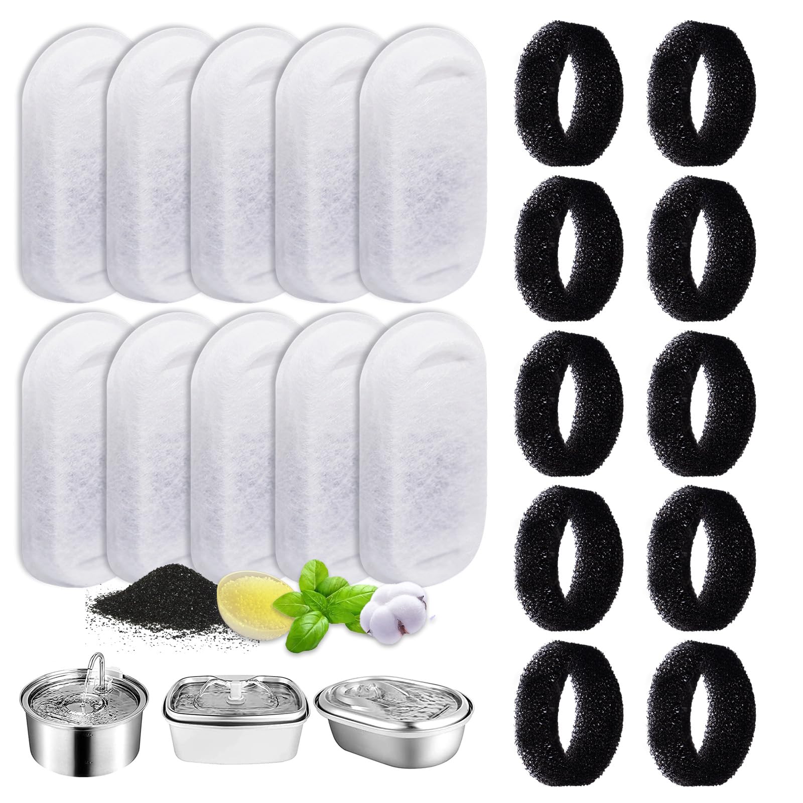 Cat Water Fountain Filters 20 Pcs Replaceable Filter with Activated Carbon, Compatible for 3.2L Filters for Cat Water Fountain and PLWF003 for Dog Cat Fountain Drinking