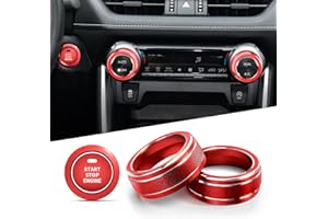 Polodunn for Toyota RAV4 Accessories 2025 2024 2023 2022 2021 2020 2019 -Air Conditioning Knob Covers, Push Start Button Cover Trim Rings 4pcs (Red)