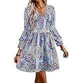 Giovacker Women's African Print Deep V-Neck High Waist Bohemian Maxi Long Dress