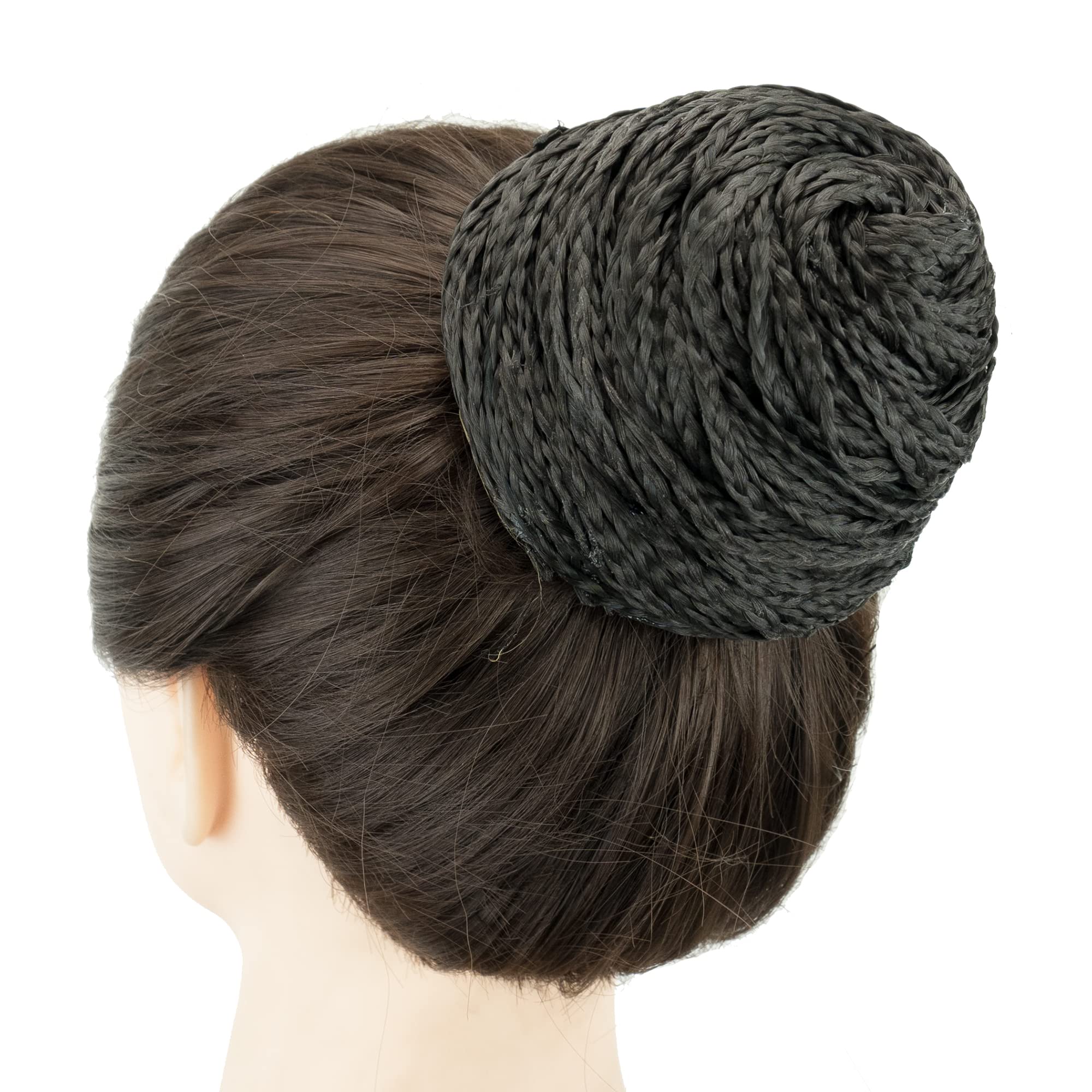 IMISSU Braided Chignon Dancer Hair Cover Donut Afro Braid Hair Pieces Scrunchies Hair Bun Wig Clips Updo Headwear for Women (Black Brown)