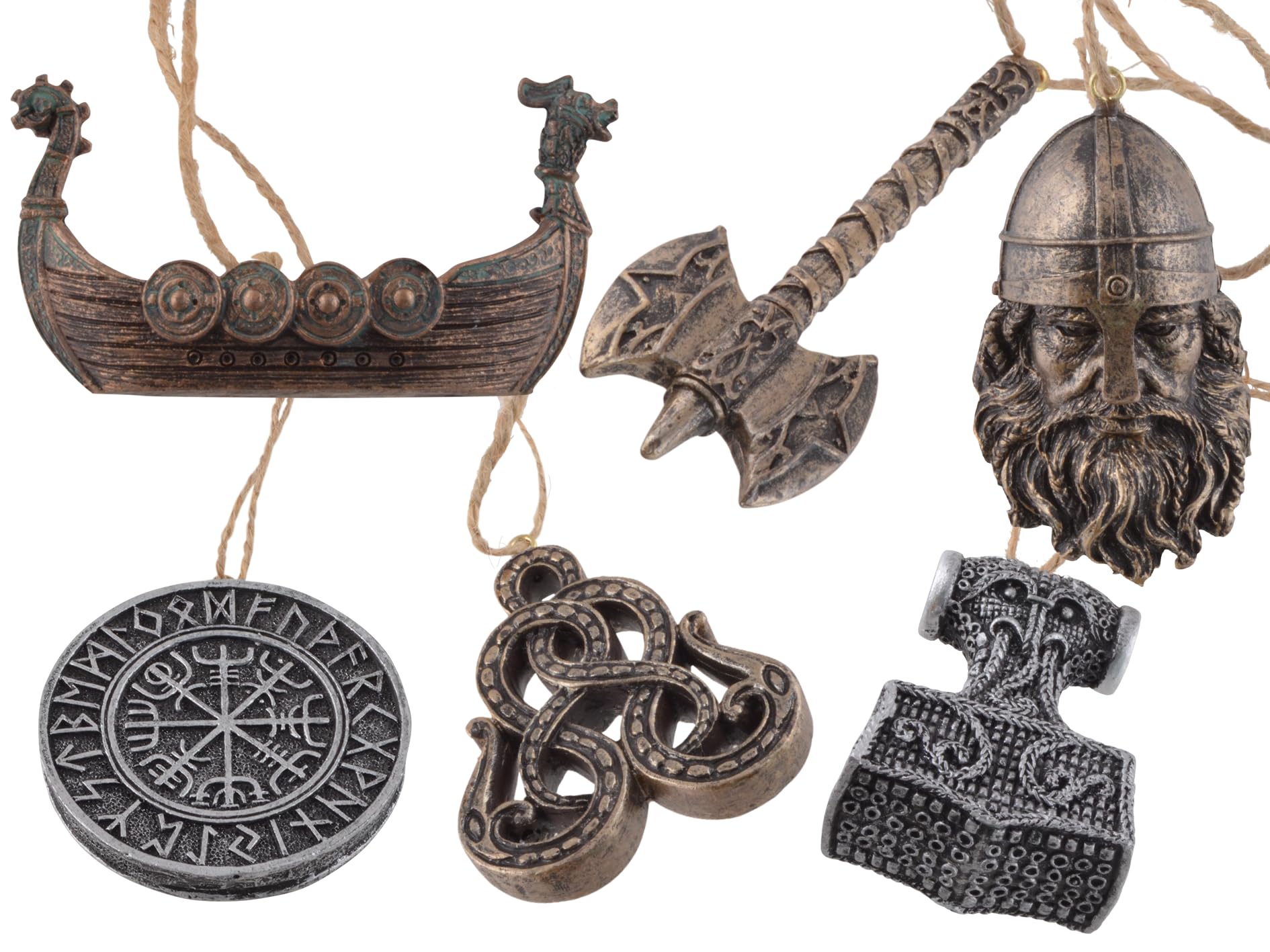 VOGLER Joh. Vogler GmbH Set of 6 Hanging Viking Ships, Hand-Painted Consisting of Thor's Hammer, Viking Compass, Drakkar, Axe, Head, Midgard Snake