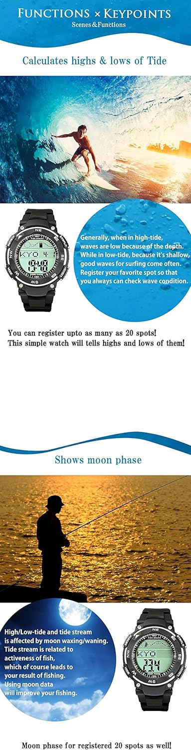 Lad Wetter Digital Tide Graph Armbanduhr Ebbe Flut Moon Phase Uhr Fur Angeln Surfen Tauchen Amazon De Uhren