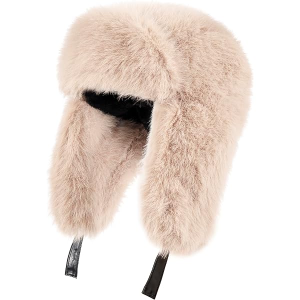 Unisex Beige Trapper Hat with Ear Flaps Winter Russian Style Windproof Russian Trapper Ushanka Hats for Women Winter Bomber Eskimo  main image 4
