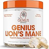 Genius Lions Mane Cognition Vitamins Supplement Capsules - Organic Nootropic Supplement, 1200mg per Serving – 120 Veggie Pill