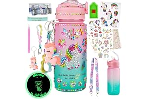 BEMETU Glow in The Dark Decorate Your Own Water Bottle Kit,Unicorn Toy Gift for 4-6-8-10-12 Year Old Girl,Craft Toy for Age 3 4 5 6 7 8 9 10 Girl,Kid Teen Water Bottle Sticker for School Christmas Birthday