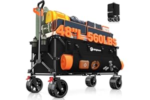 ORIGINSURE 48" L Folding Beach Wagon Cart Foldable, 560lbs Weight Capacity 300L Heavy Duty Collapsible Wagons with Big All-Terrain Wheels, Utility Carts for Groceries, Shopping, Camping, Sports - Black
