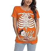 TMSD Women's Halloween Maternity Shirt Skeleton Baby Pregnancy Shirt