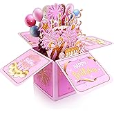 Surprise Pop Up Happy Birthday Cards, Lovely 3D Birthday Card for Adults and Kids with Envelopes, Unique Design Handmade Foldable Greeting Cards for Daughter, Son, Mom, Dad, Friend(Pink)