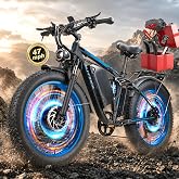 9000W Peak Dual Motor Ebike, 47MPH Electric Bike, 24&rdquo; Full Suspension Ebike | 58V 36Ah Removable Battery, Max 105 Mile Long Range, All-Terrain Fat Tires for Mountain Off-Road Gravel Trail Snow Commuter
