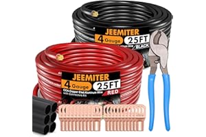 Jeemiter 4 AWG Gauge Wire CCA - Automotive Wire, Car Radio Amplifier Power/Ground Wire, Battery Cable with Lugs Terminal Conn
