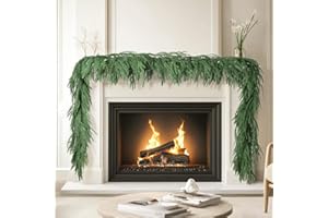 HUATSING 2 Pcs 9FT Norfolk Pine Garland (18FT Total): Real Touch Artificial Christmas Greenery with 180 Branches, Premium Decor for Mantle, Table, Wall, Indoor/Outdoor(Dark Green)