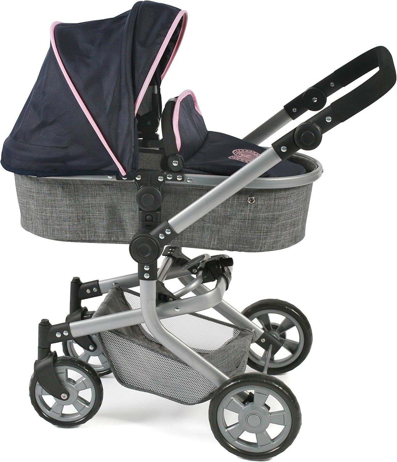 Bayer Chic 2000-59526 - Mika Doll's Pram, 2-in-1 Combination Doll Pram for Children from 4 to 8 Years, Melange Grey-Navy - Image 3