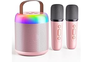 FOJELD Mini Karaoke Machine for Kids - Portable Bluetooth Speaker with 2 Wireless Microphones, Gift for Girls Toys 4, 5, 6, 7, 8, 10, 12+ Years Old Birthday Family Home Party(Y2-Pink-2 Mic)