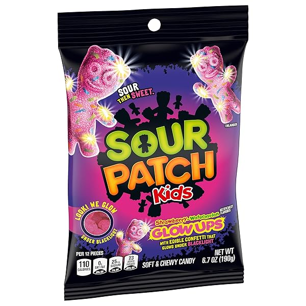 SOUR PATCH KIDS GLOW UPS STRAWBERRY-WATERMELON SOFT & CHEWY CANDY, 6.7 OZ
