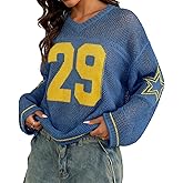 Jerseys Shirts for Women Oversized Y2k Graphic Sweater Long Sleeve V Neck Kint Pullover Tops