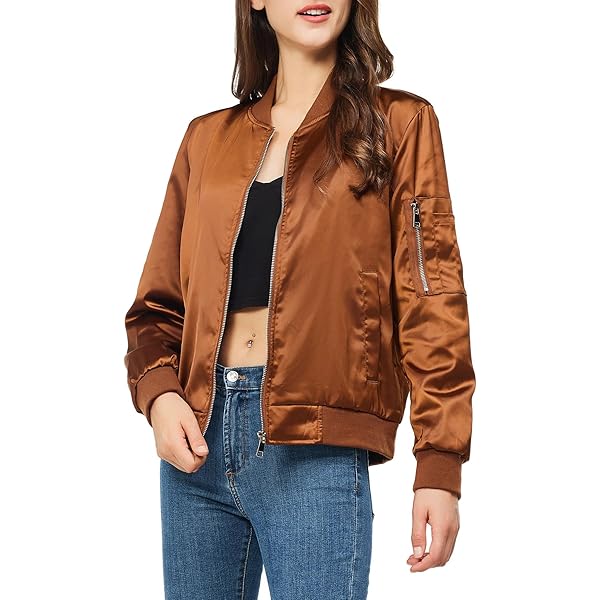 Amazon.com: Rasujie Satin Bomber Jacket Women Zip Up Varsity