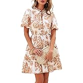 BTFBM Women Summer Floral Short Dresses V Neck Short Sleeve Tiered Ruffle Boho Swing Dress A-Line Mini Dresses