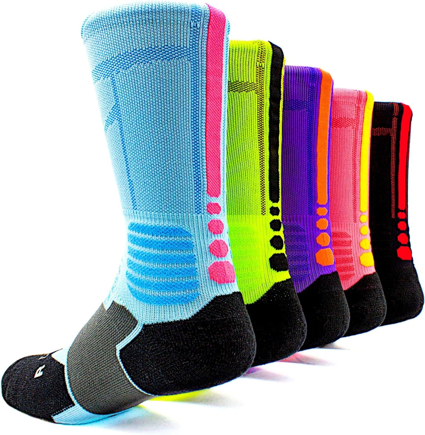 Basketball Socks 5 Pack Athletic Crew Socks Compression Sports Socks for Boy Girl Men Women,A3,Medium: Clothing