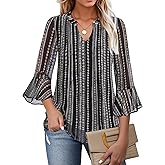 Gaharu Women's 3/4 Sleeve Tops Dressy Casual Business Work Blouses Chiffon Office Shirts Trendy 2025