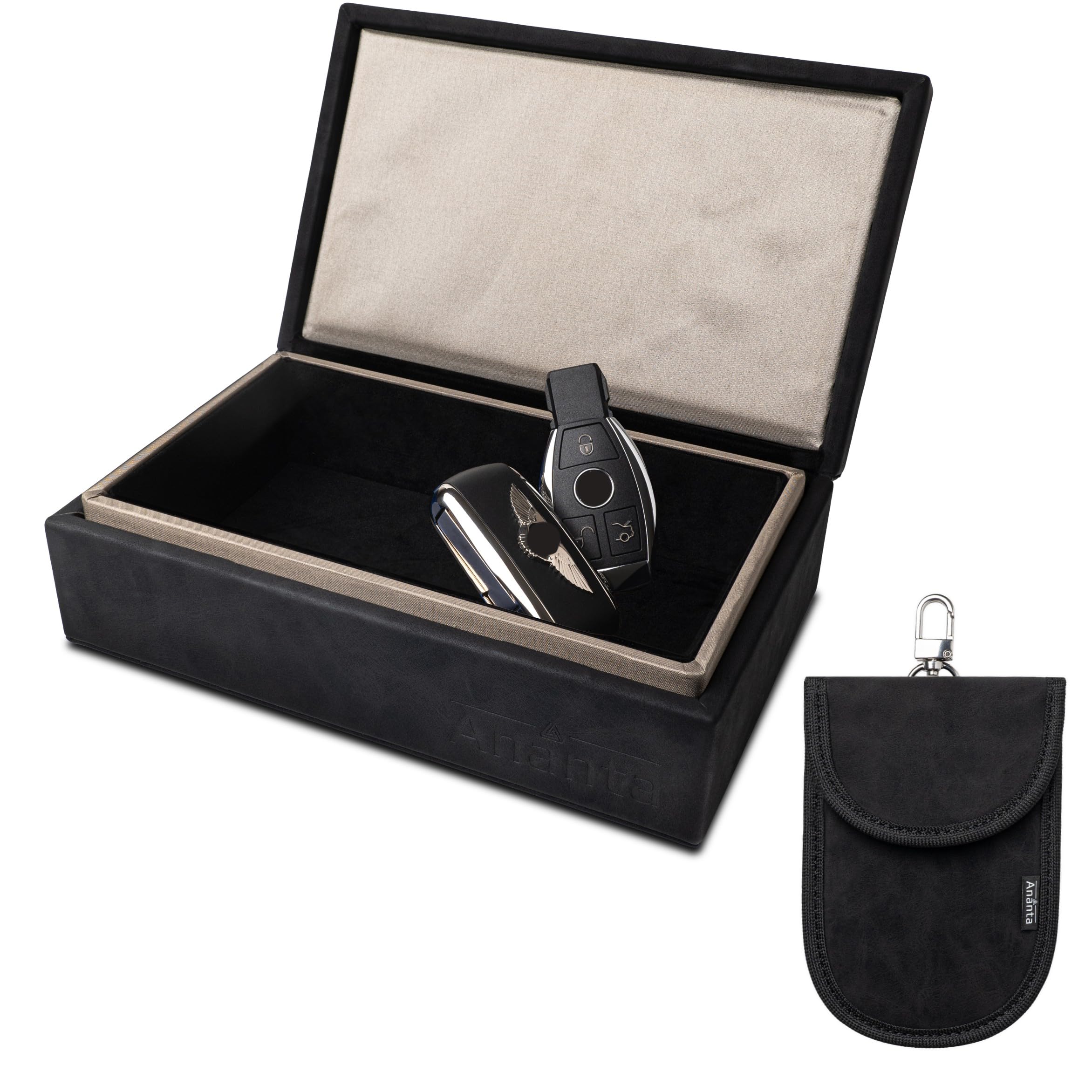 Ananta Faraday Box for Car Keys – Military-Grade RFID Signal Blocking, Magnetic Closure & Spare Key Pouch (Black)