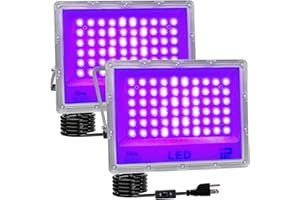 50W LED Black Light 2 Pack, Powerful UV Black Lights with Plug, IP66 Waterproof, 395-405nm UV Blacklight for Stage Lighting F