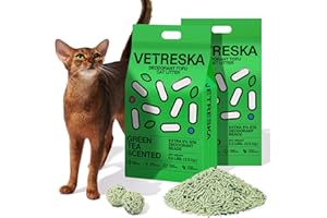 VETRESKA Tofu Cat Litter,Natural Kitty Litter Strong Clumping Flushable Cat Litter Pellets Ultra Absorbent,Odor Control,Dust-Free,Low Tracking Eco-Friendly Tofu Litter,Greentea(5.5lb×2bags)