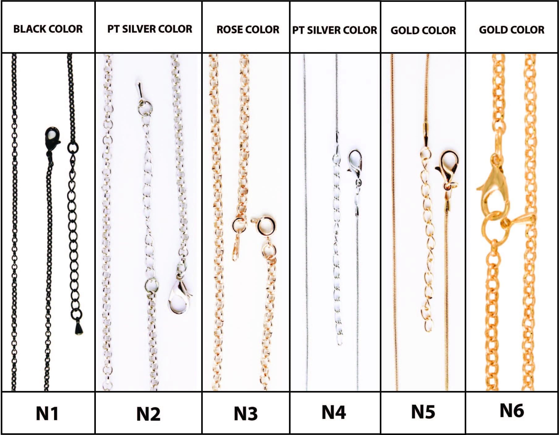 HotBuyKing TM: 1 Piece of Necklace Chain (Black, Gold, PT Silver and Rose gold color)