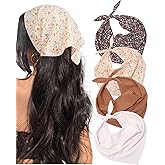 AWAYTR 4 Pcs Triangle Head Scarf Headband for Women Hair Bandanas for Women's Hair Boho Kerchief Headbands (White + Curry + Pink Crushed + Black Crushed)