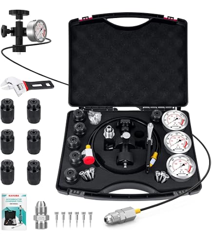 Hydraulic Nitrogen Accumulator Charging Kit – 3 Gauges, 7 Adapters, Gas Fill Kit For Excavators & Industrial Equipment